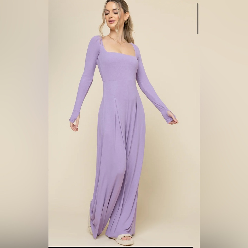 Popflex women’s purple Square-Neck Long Sleeve jumpsuit size L new
